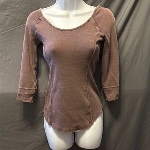 Free People Brown Fitted Ribbed 3/4 Sleeve Blouse